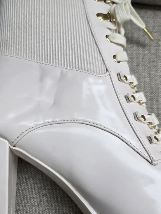 Shoe Dazzle Women's Ayah Lace-Up High Heel Ankle Boots - Cream - Picture 7 of 12